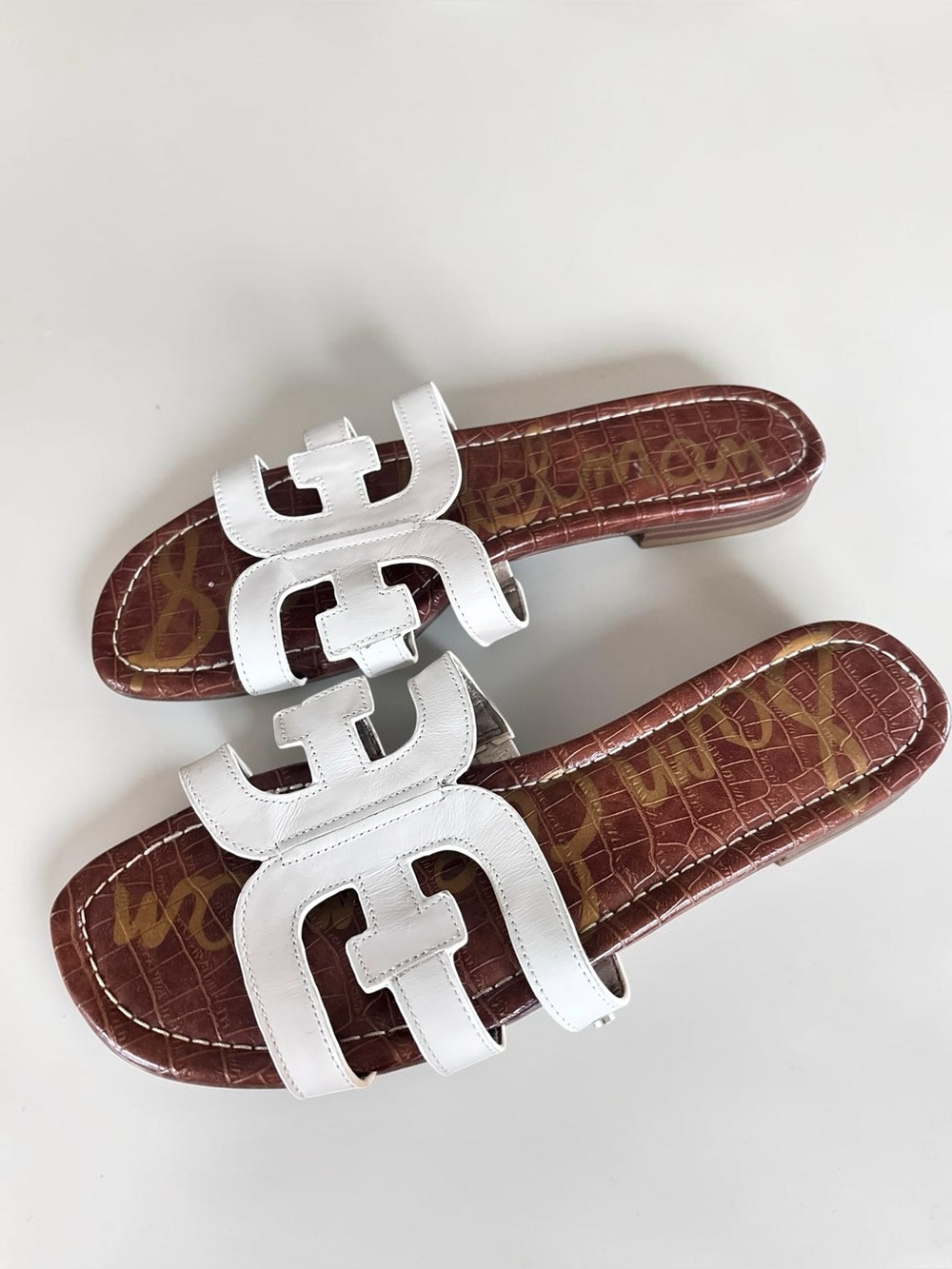 Sam Edelman Bay Slide Sandals White Leather Size 10 Casual Chic